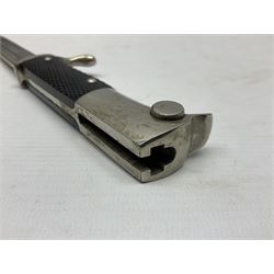 German Wehrmacht KS98 dress bayonet, with plain 19.5cm fullered blade marked Anton Wingenje Solingen, chequered black plastic grip and original leather washer to ricasso; in black painted metal scabbard L36cm overall