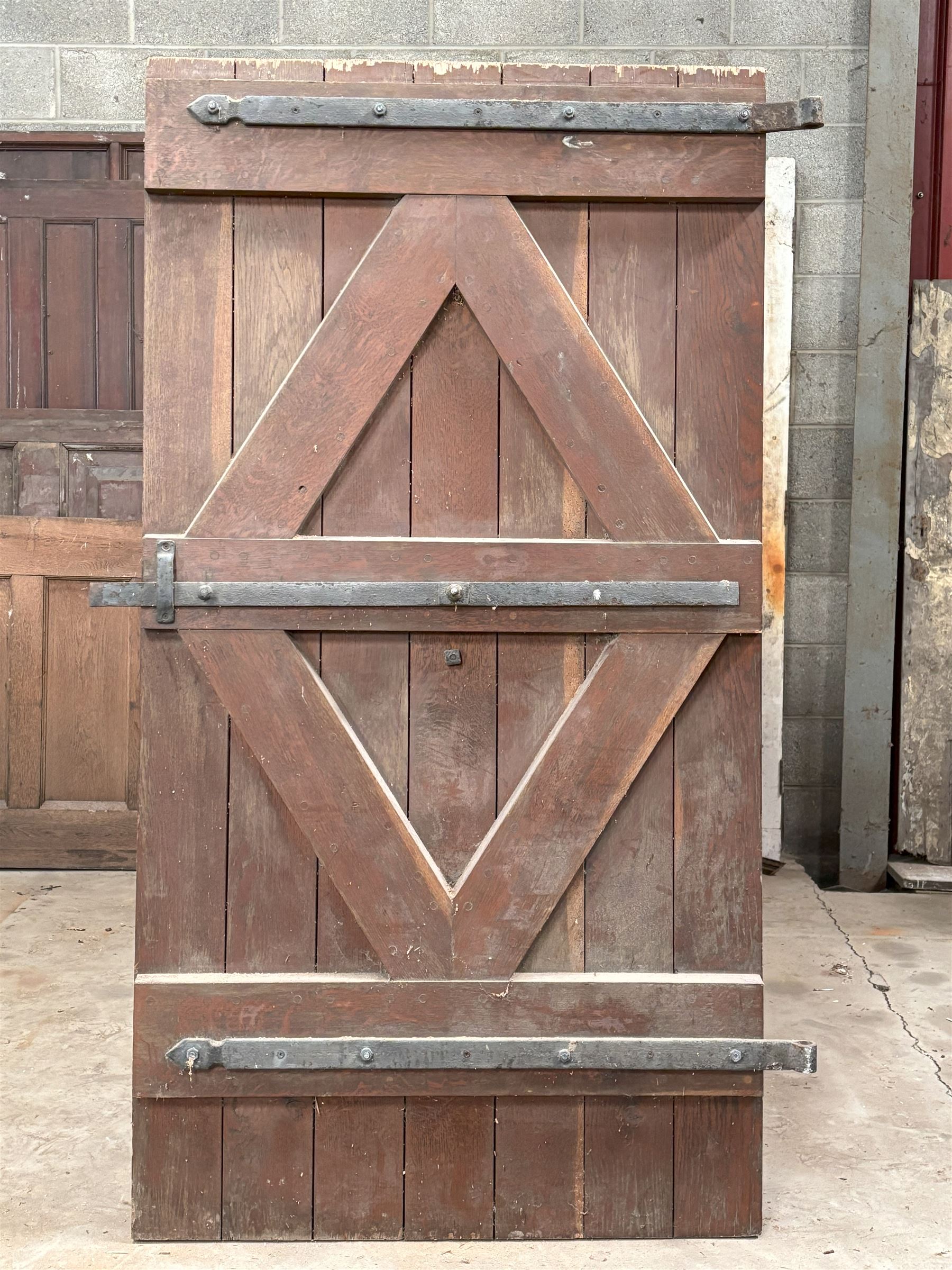 Large iron studded oak front door on iron strap hinges. H197cm W100cm.  - COLLECTION BY APPOINTMENT FROM: The White House, Thirsk Road, Easingwold, York, YO61 3NF - CALL 01723 507111 TO ARRANGE