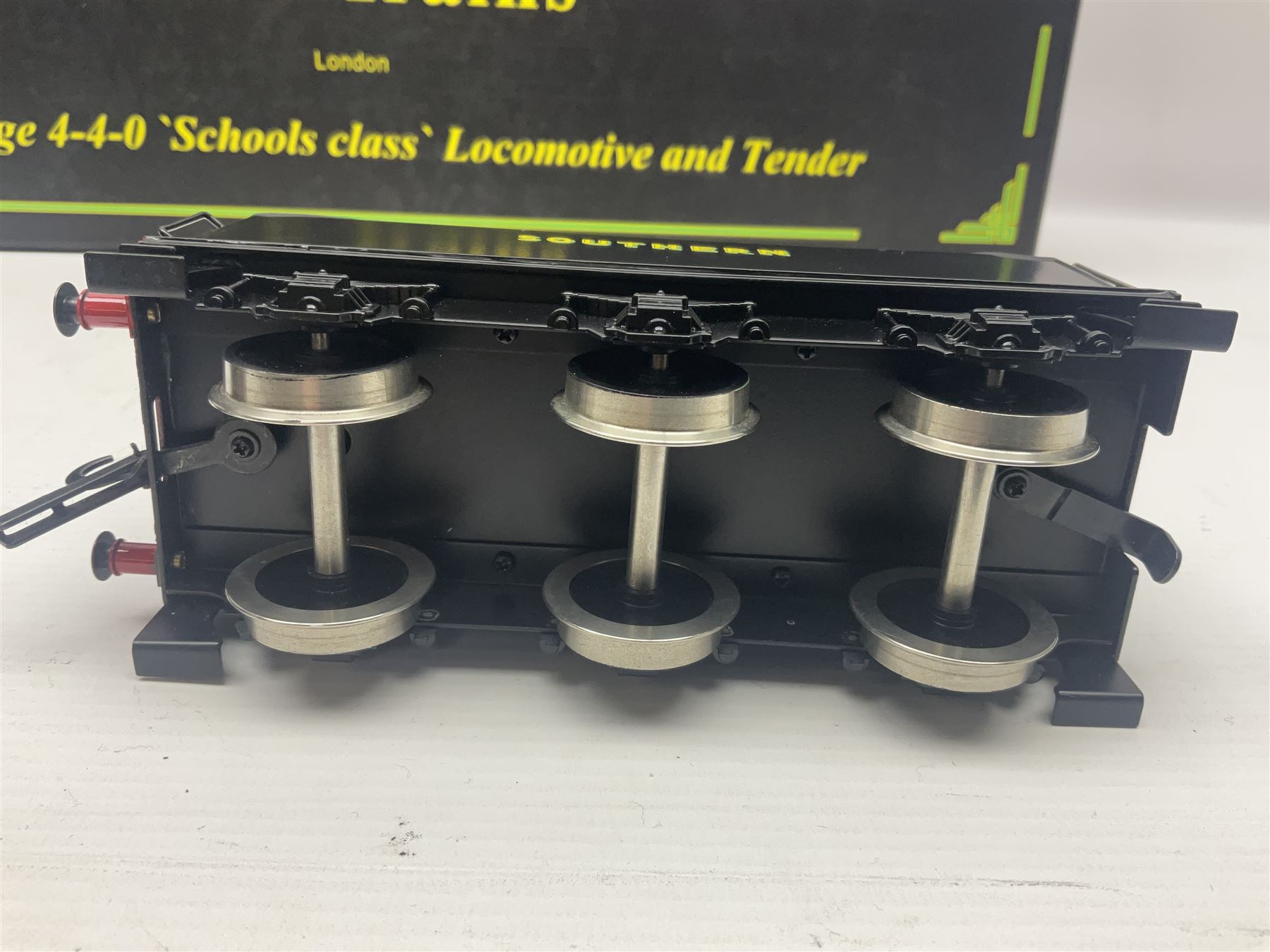 Ace Trains '0' gauge - E/10 Schools Class 4-4-0 locomotive 'Westminster' No.908 and tender in SR Wartime black; boxed with instructions, original packaging and invoice dated 26/09/2012 in outer delivery box