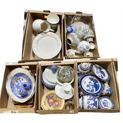 Collection of Booths Real Old Willow pattern, together with other blue and white ceramics etc, in five boxes  