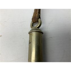 Three J Hudson & Co Birmingham military whistles, dated 1915, 1916, 1923