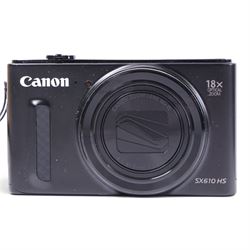 Canon Power Shot SX610 HS compact digital camera, with Canon zoom lens 18xIS 4.5-81.0mm 1:3.8-6.9, serial no. 023050006665, with box, charger and instructions