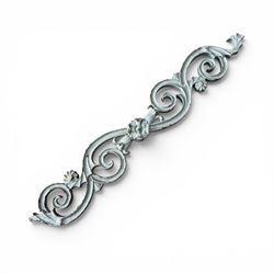 Set of eleven 19th century cast iron ornate stair or banister spindle supports, of scrolling form with scalloped decoration and flower-head motifs, in weathered duck-egg blue painted finish (11)