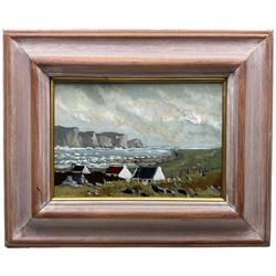Alex McKenna (Irish 1943-): 'Cottages before Dooagh Head Achill Island', oil on canvas signed, titled verso 23cm x 32cm