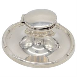 Early 20th century silver mounted capstan inkwell, of typical circular form, hallmarked A & J Zimmerman Ltd, Birmingham 1914, D17.5cm, H7cm