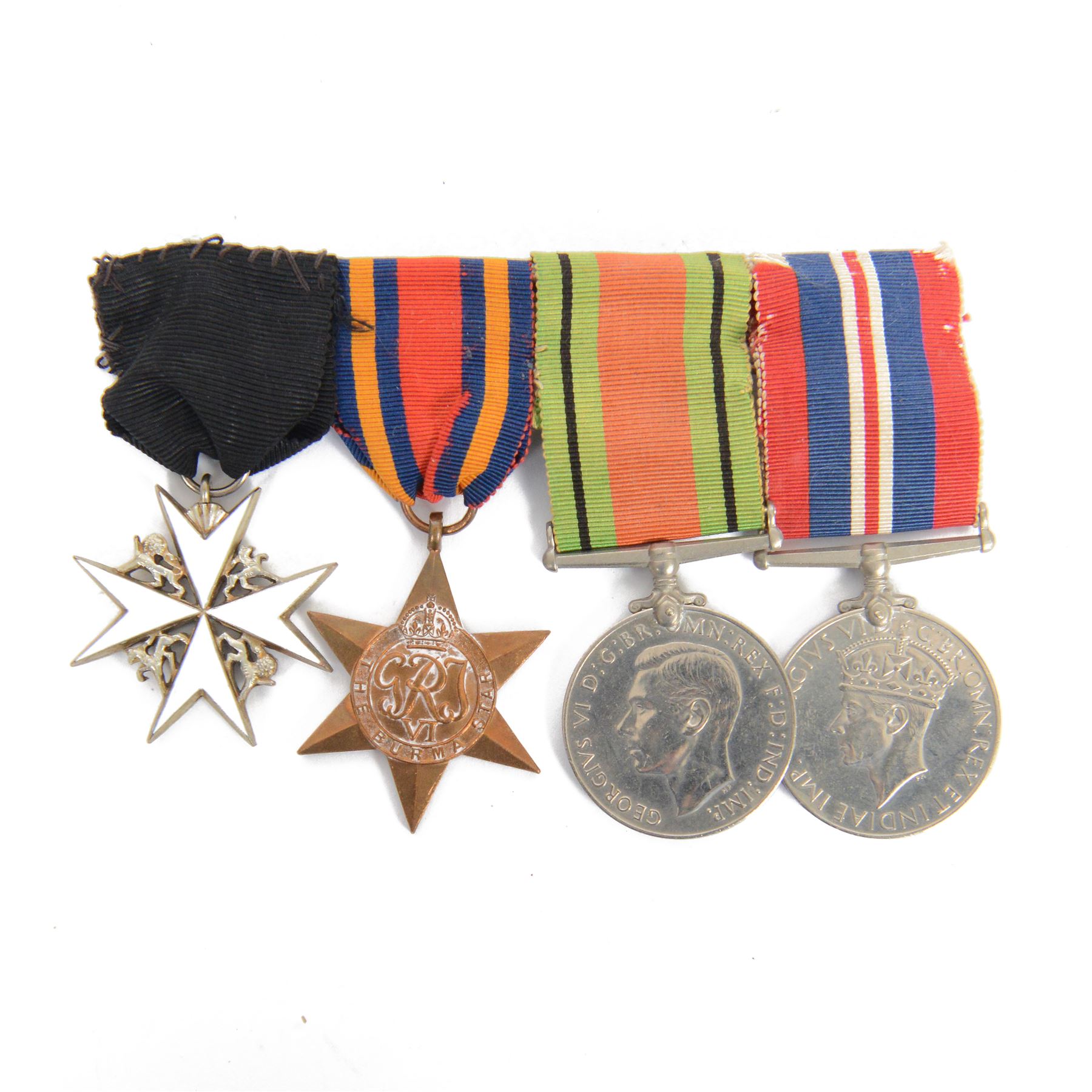 WWII medal group, War medal, Defence medal, Burma Star and Order of St John medal, awarded to Dr Geoffrey Thomas Willoughby Cashell
By repute of the family, Dr Geoffrey Thomas Willoughby Cashell was a ophthalmologist who one of the first doctors to operate on cataracts, he work in Reading and later had a building named after him at The Royal Berkshire Hospital
During WWII he was among the fist doctors administrating penicillin to help ease the pain of airmen who had been significantly burned in their aircraft and to stop infection 