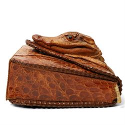 Taxidermy - mid-century alligator skin handbag, no maker's label, width 21cm 