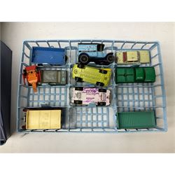 Matchbox - Collector's Mini-Case with twenty-three playworn models; five MOY models Y-3, Y-7, Y-11, Y-12 & Y-13; K101 Battle Kings Sherman Tank; K-15 Super Kings Jubilee Bus; all boxed; two blister packed Jubilee Buses; three 1970s Matchbox catalogues; Dinky Ferrari racing car; and other items