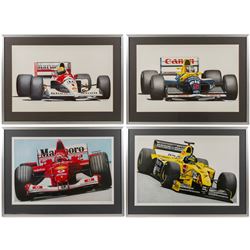 Four Formula 1 racing prints by Nik Curry, including a signed limited edition example, all...