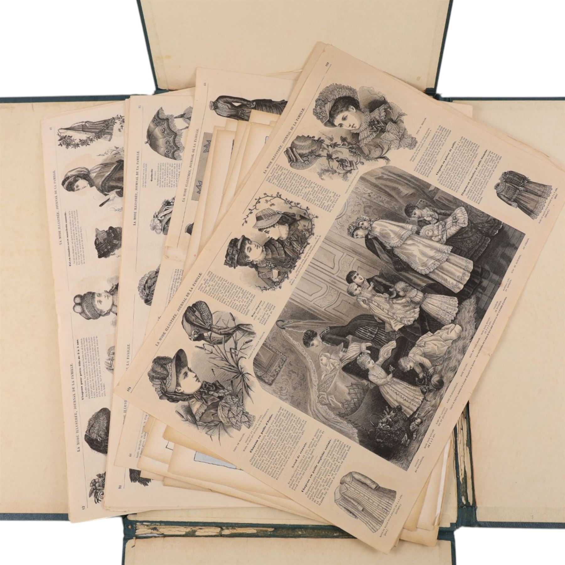 Collection of pages from Le Rire and La Mode illustrée - 19th/20th Century French magazines, lithograph max 37cm x 52cm; Collection of landscapes, portraits and figurative studies in various mediums to include Twilleys of Stamford Winter Landscape needlepoint tapestry, variously signed max 88cm x 71cm (46) (unframed)