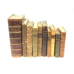 The Book of the Household with half leather binding; seven other 19th century leather bound books including The Poetical Works of James Beattie and William Collins; Homeward Bound by J. Fenimore Cooper; The Cabinet of Natural History by William Swainson; The Women of England by Mrs. Ellis etc; and two other books (10)