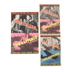 WWII three 'Careless Talk Costs Lives' posters, printed for H.M Stationary office, one pri...