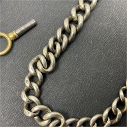 Victorian silver pair cased fusee lever pocket watch, No. 6765, cream enamel dial with Roman numerals, case makers mark R.S, Birmingham 1861, on silver Albert chain