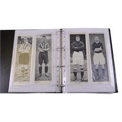 Collection of 1930s and later Football related trading and cigarette cards, including complete set of sixteen 1936 Topical Times Panel Portraits of Star Footballers, collection of further 1930s Footballer Panel Portraits, complete set of twenty-five 1955 The Wizard Famous Footballer cards, complete set of fifty Wills Association Footballers 1935, complete set of fifty Godfrey Phillips International Caps cards, etc, housed in three albums