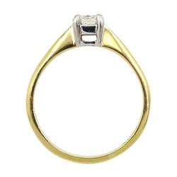 18ct gold single stone emerald cut diamond ring, London 2000, diamond approx 0.50 carat