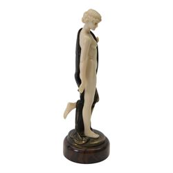 After Ferdinand Preiss: Art Deco style, composite semi nude classical female figure, raised upon circular base, H21cm