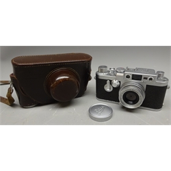  Leica 3G Camera Nr.861579 with Ernst Leitz GmbH Wetzlar Elmar f=5cm 1:2.8 Nr.1626553 lens, leather case, c1957  