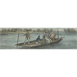 After James Pollard (British 17921-1867): Punt Fishing on the Thames and others, set four engravings with hand-colouring pub. 1823, 13cm x 37cm (4)