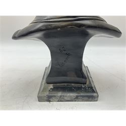 Bronze bust modelled as Napoleon, head and shoulders, wearing his hat and with open collar, on a tapering square section base, marked to the reverse 'Lecomte '82', H36cm