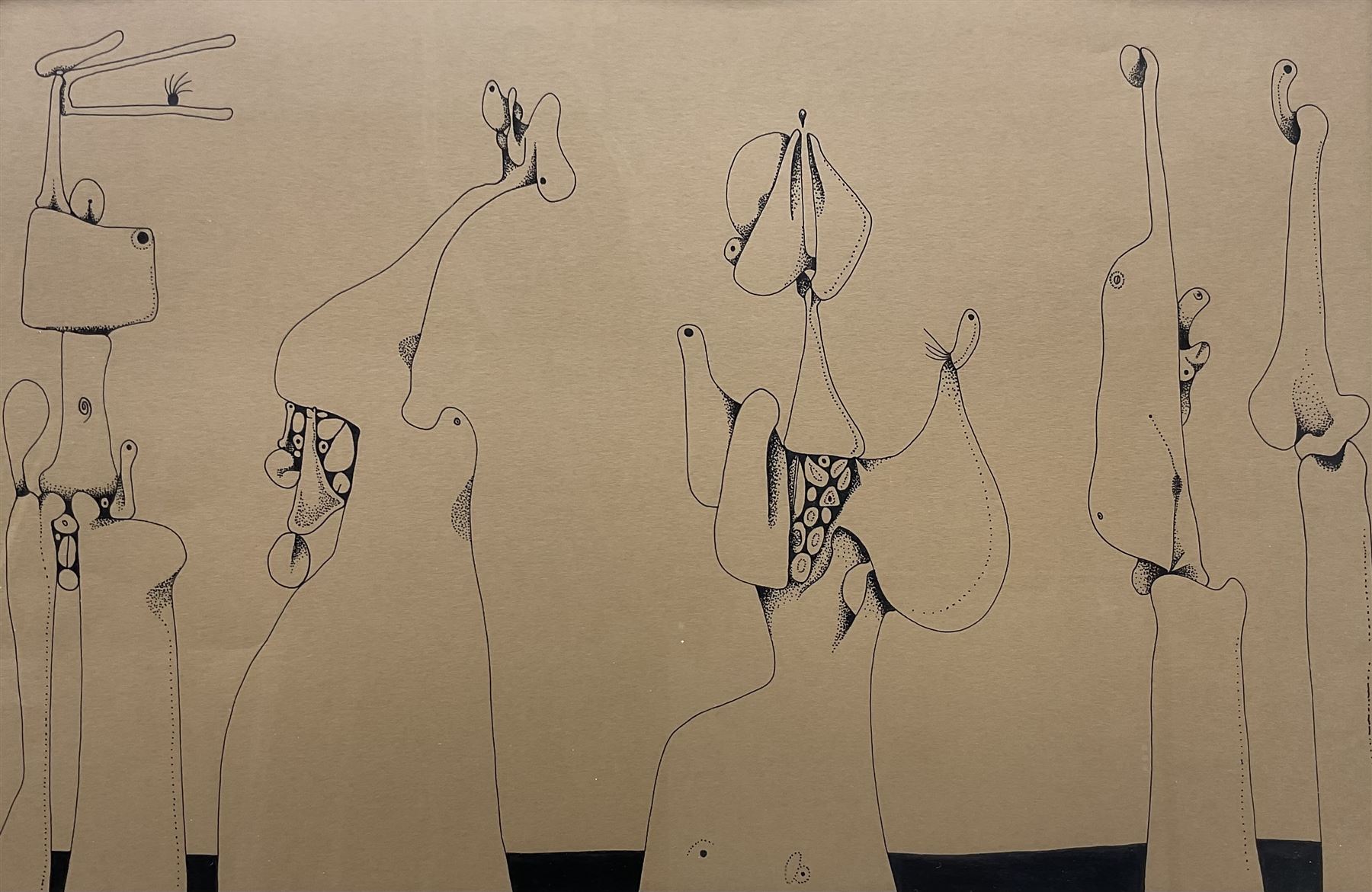 Desmond Morris (British 1928-): Five Figures, pen and ink signed with initials and dated '94, 24cm x 37cm 
Provenance: drawn by the artist on 15th September 1994; exh. 'Desmond Morris - Works on Paper 1948-2018', The Redfern Gallery, London 2018. We are grateful to the artist for his assistance in cataloguing this lot.