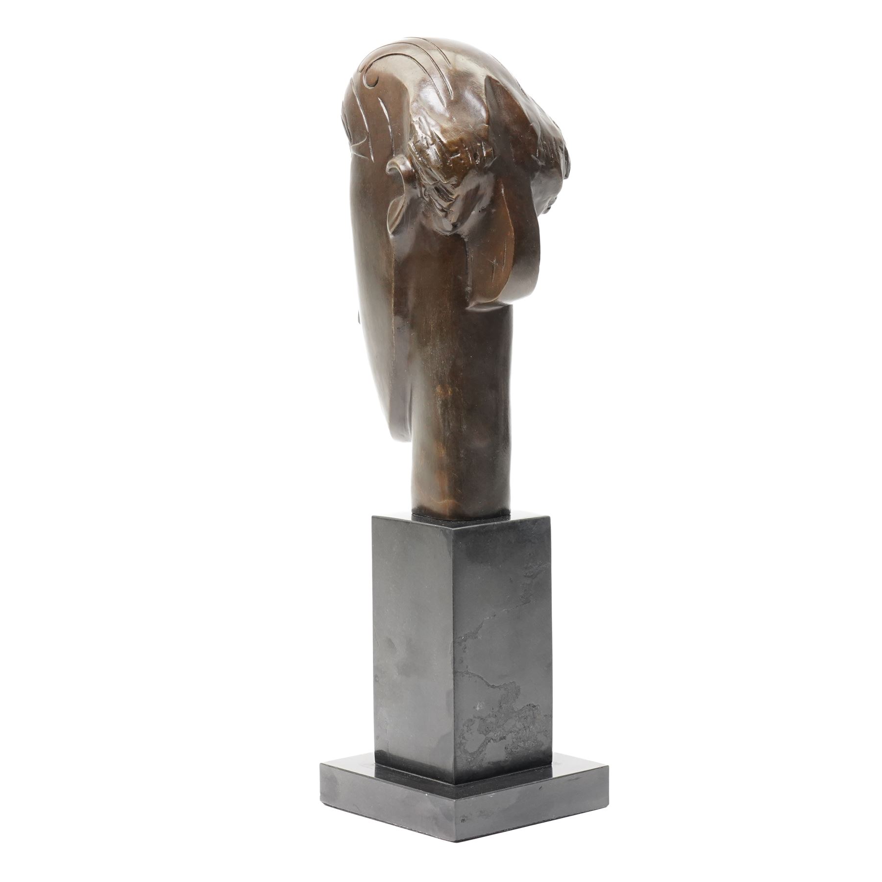 After Amedeo Modigliani (Italian 1884-1920): Head of a Young Woman, bronze on stepped marble plinth, overall H36.5cm