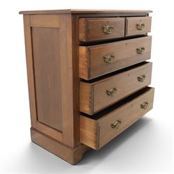 19th century mahogany chest, two short over three long drawers with pierced brass handles, raised on bracket feet 