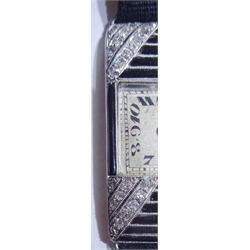 Art Deco platinum diamond and black onyx cocktail watch, on black ribbon

[image code: 7mc]
