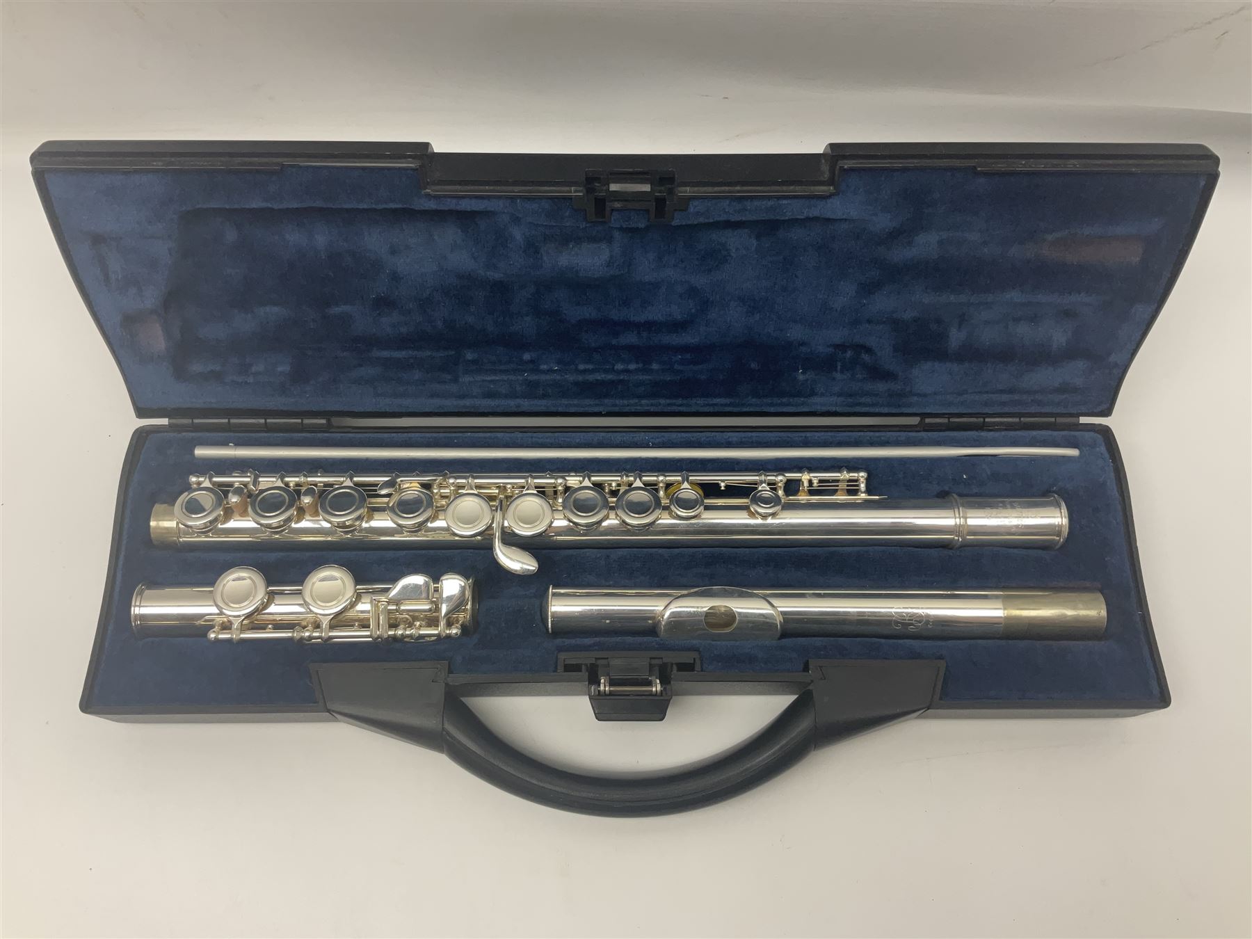 Buffet Crampon Model BC6010 silver plated three-piece flute, serial no.767918; in fitted case with cleaning rod