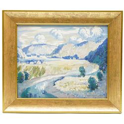 Norman Lloyd (Australian 1895-1983): 'French Landscape', oil on canvas panel signed, titled verso 31.5cm x 35cm 
Provenance: with Louise Kosman Modern British Art Gullane, Edinburgh, label verso 