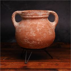 Second Israelite period terracotta twin handled cooking pot, H12cm
