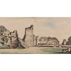 Joseph Ridley Ratcliffe McCulloch RBA (British 1893-1961): Collection of locations across North Yorkshire including 'Scarboro' Castle' and 'Whitby', five mixed media signed dated and titled max 19.5cm x 31.5cm (5) (unframed)
