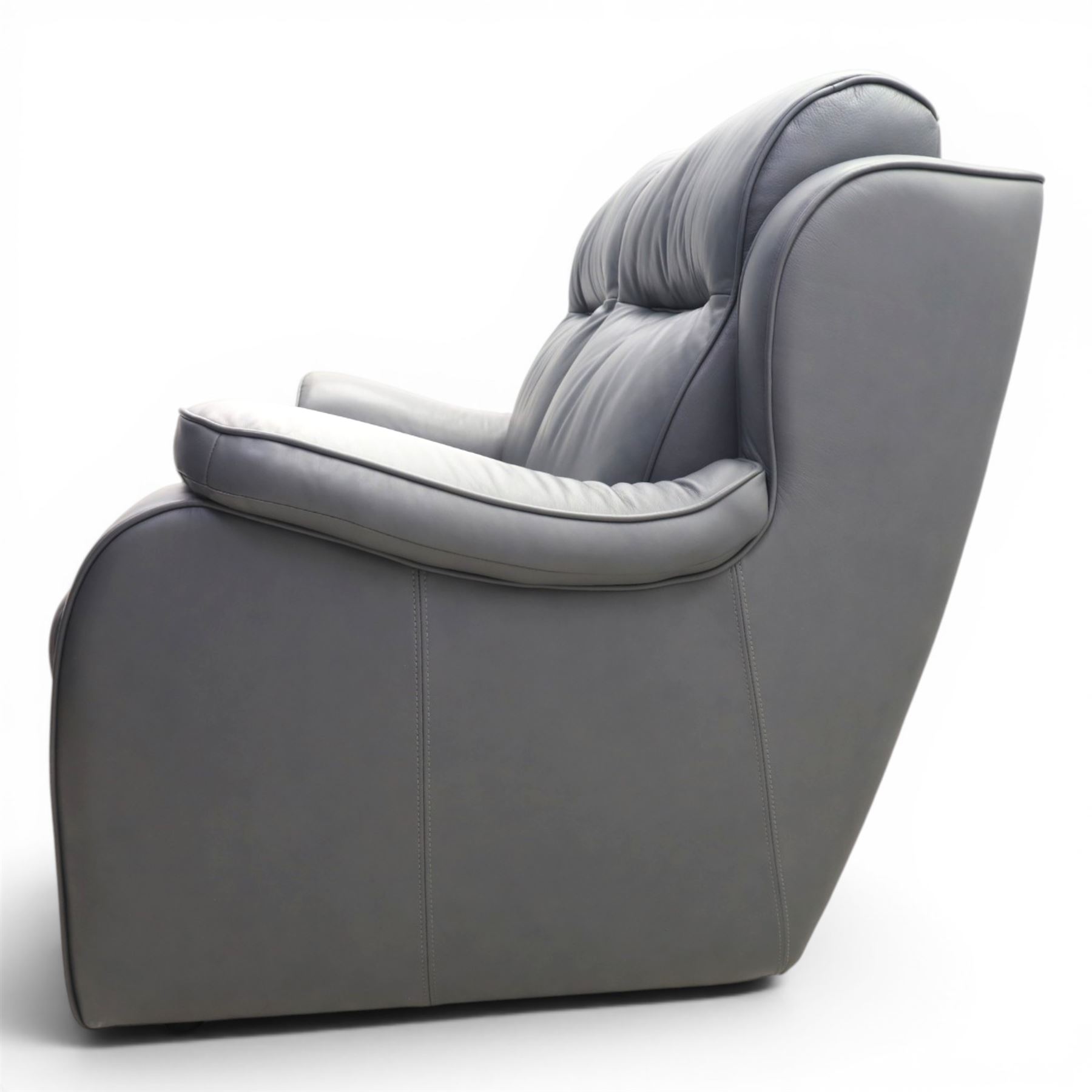 Parker Knoll - 'Boston' grey leather two seater sofa, with zip in cushions and shaped arms, raised on dark feet