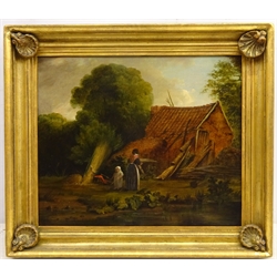  Country Cottage with Woman and Child, early/mid 19th century oil on canvas unsigned 33cm x 39cm in original gilt shell moulded frame  
