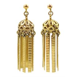 Pair of 9ct gold tassel pendant stud earrings, hallmarked