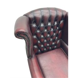 Thomas Lloyd - Georgian style wing back armchair, upholstered in buttoned oxblood leather