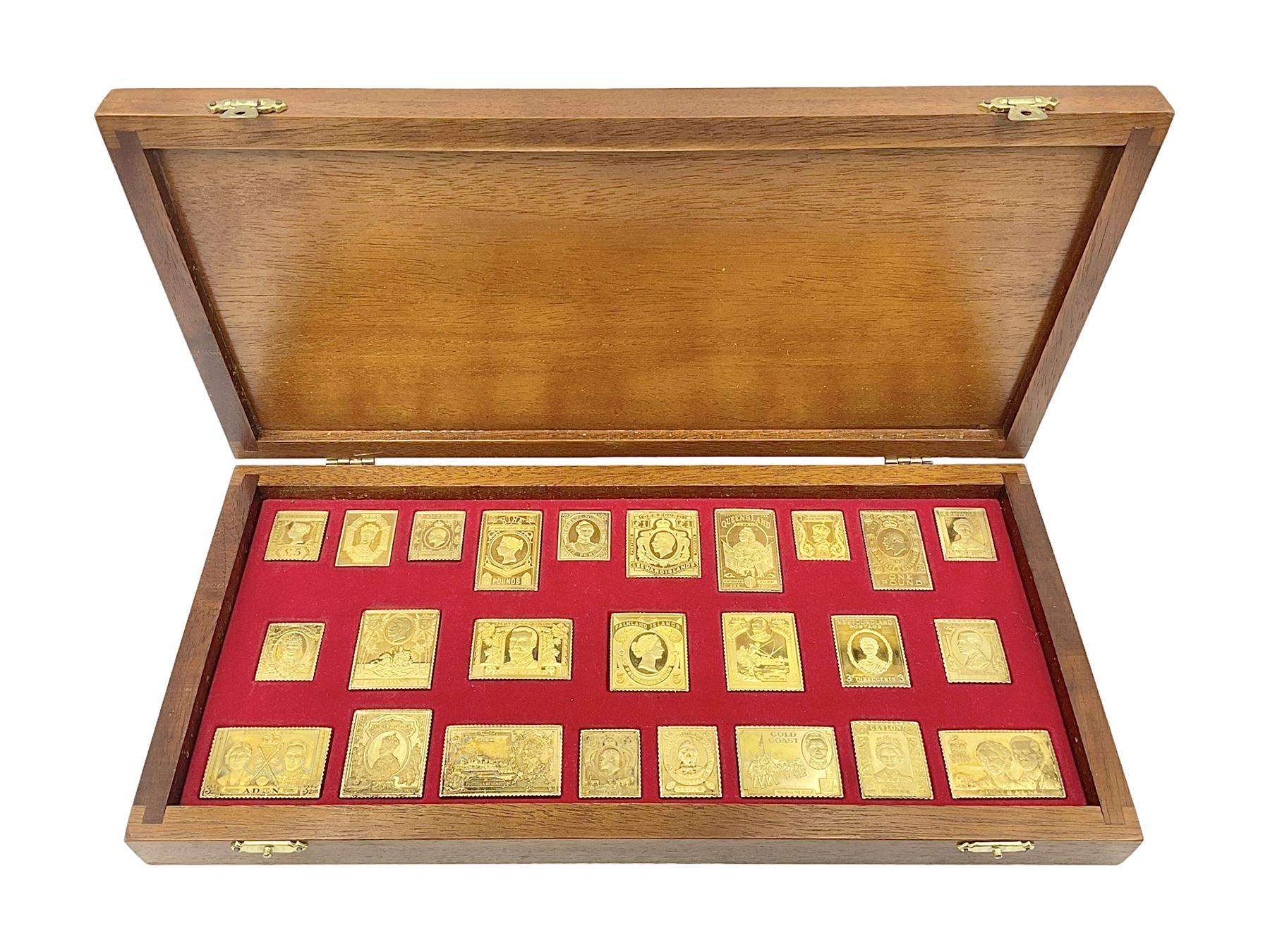 Danbury Mint sterling silver hallmarked stamp ingot set of twenty-five, housed in a fitted wooden case