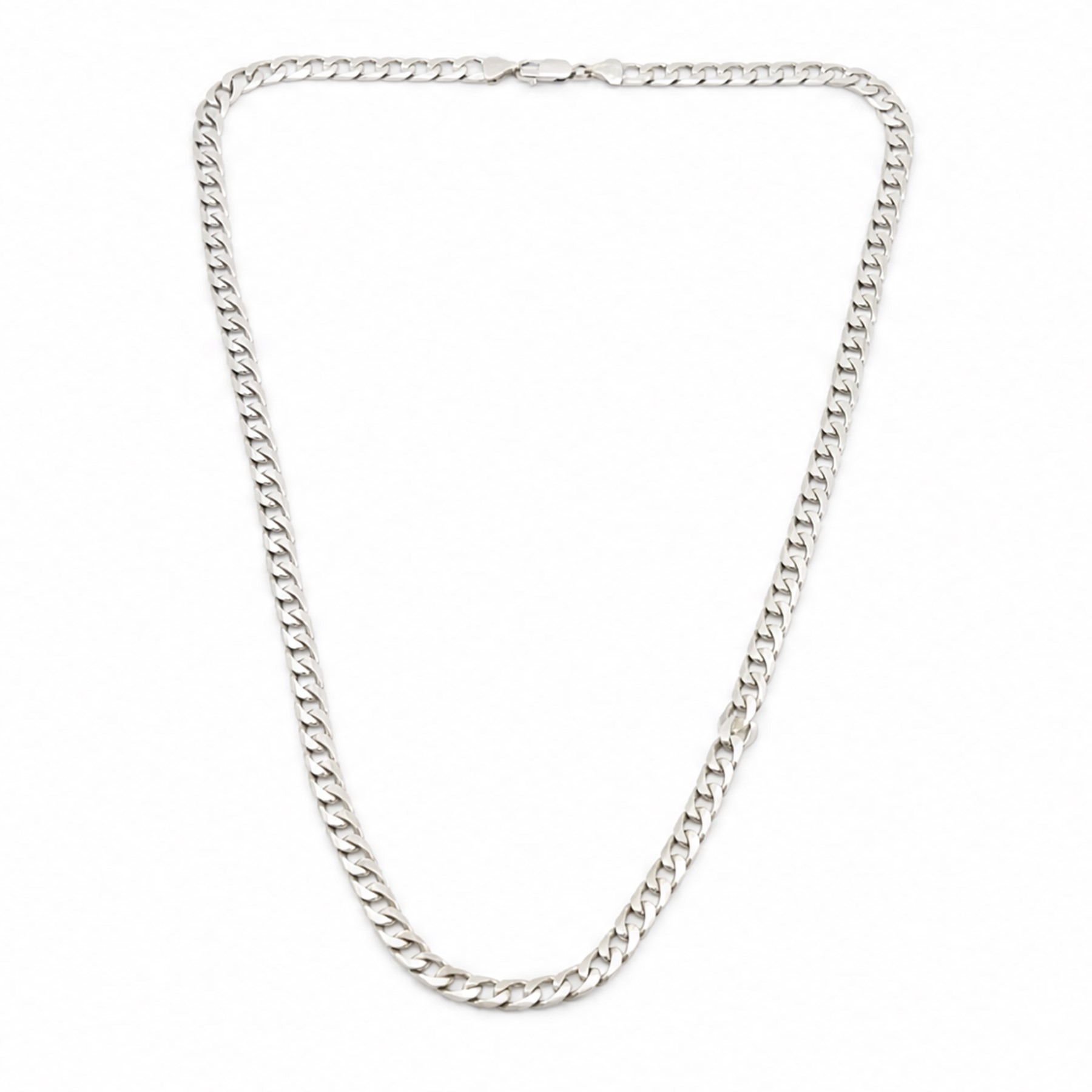 9ct white gold flattened curb link chain necklace, stamped 375