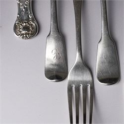 Pair of George IV silver fiddle pattern dessert forks, London 1824, another pair London 1828 and seven other 19th century silver dessert forks various dates and makers (11)