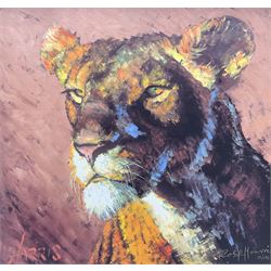 Rolf Harris (Australian 1930-): 'Lioness', limited edition colour print on canvas signed and nu,mbered 17/195 in pen 43cm x 45cm