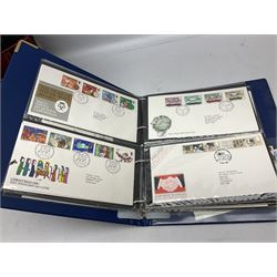 Various Royal Mail PHQ cards, first day covers, World stamps including Poland, Uruguay, Pakistan etc, housed in sixteen albums / folders, in one box