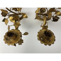 Pair of gilt metal wall sconces, single branch with floral and foliate decoration, H28cm 