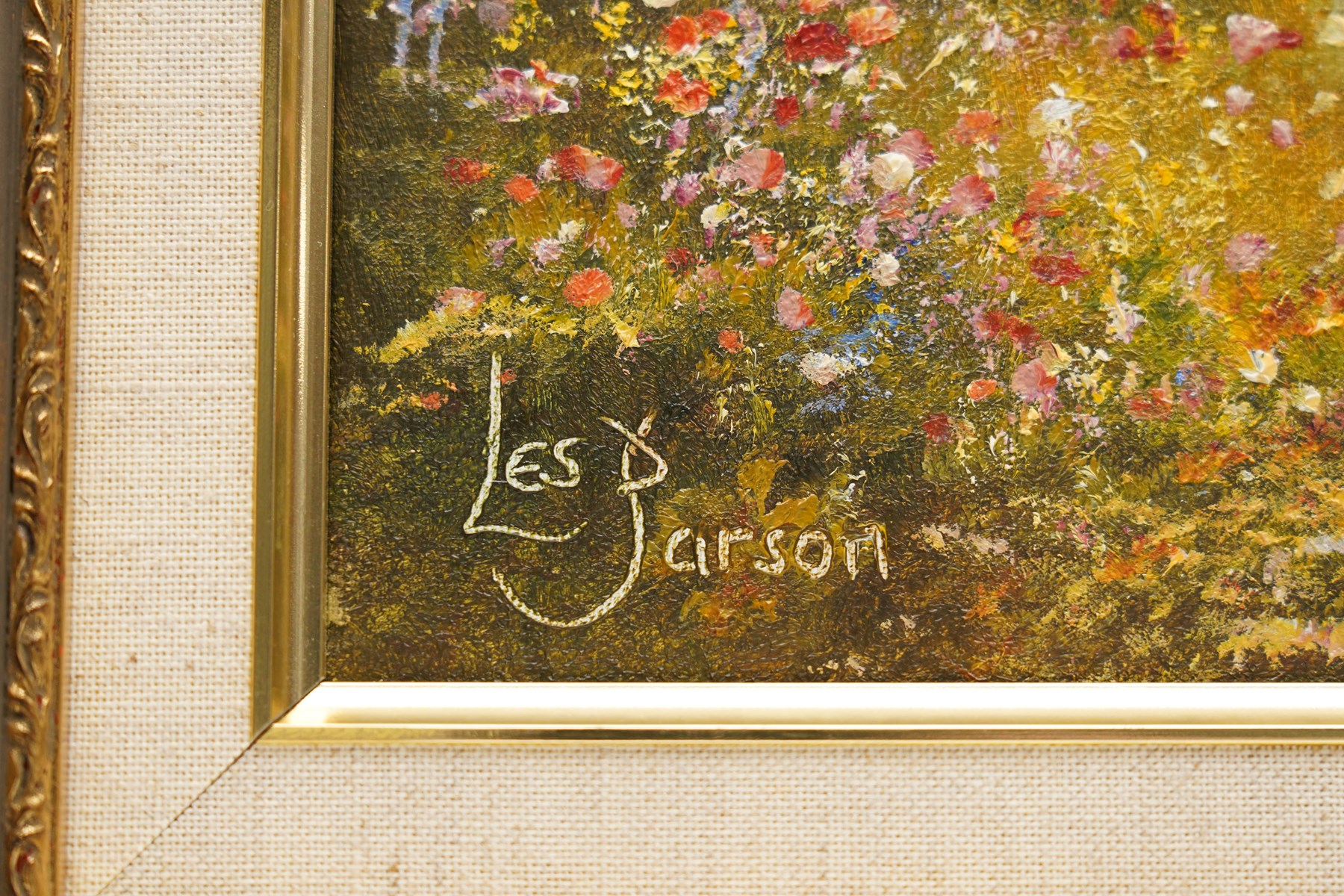Les Parson (British 1945-): Children Playing in a Flourishing Garden, pair of oils on canvas signed 24.5cm x 29.5cm and 29.5cm x 24.5cm (2)