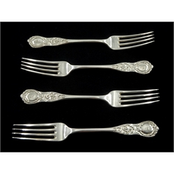 Set of four Victorian Scottish silver forks, Kings Shape (Rococo End) by Robert Gray & Son, Glasgow 1849 approx 7oz