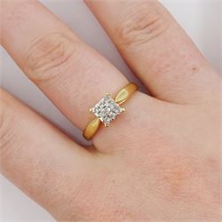 18ct gold pave set round brilliant cut diamond square cluster ring, hallmarked