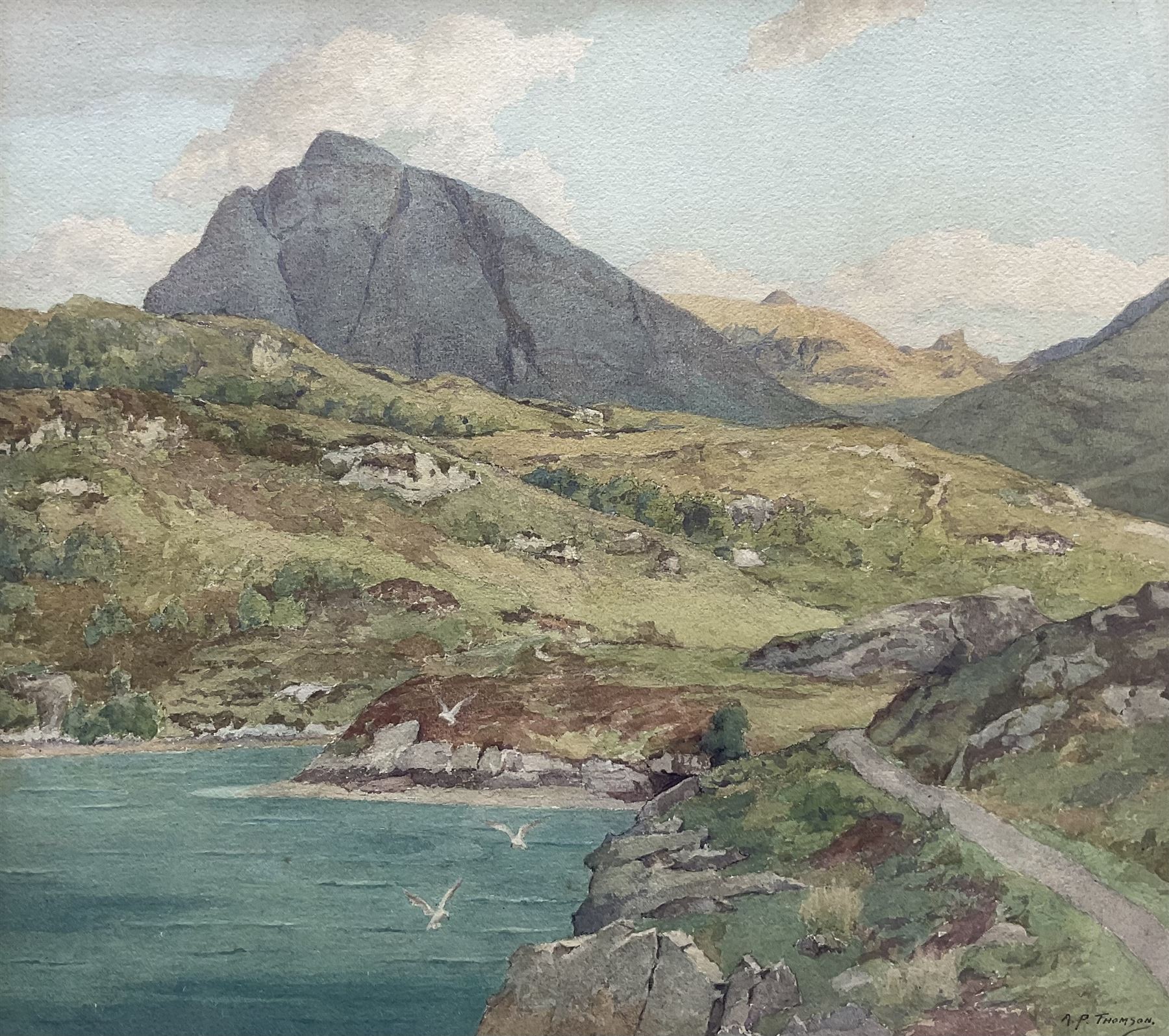 Alexander P Thompson (British 1887-1962): Hills and Loch in Sutherland, watercolour signed 46cm x 51cm 