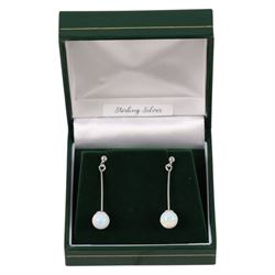 Silver and opal pendant earrings, boxed