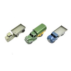 Dinky - six unboxed and playworn early die-cast commercial vehicles including French made Studebaker M16 covered wagon, Trojan Oxo van, B.E.V. Truck, Dodge Tipper, Royal Mail Van etc (6)