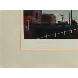 After Laurence Stephen Lowry (British 1887-1976): 'A River Bank', limited edition colour print No.592/850 with Henry Donn blindstamp, Henry Buckland COA verso 39cm x 50cm