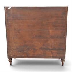 19th century mahogany bow-front chest, shaped top with ebony strung edge over banded frieze, fitted with two short over three long cock-beaded drawers, on turned feet