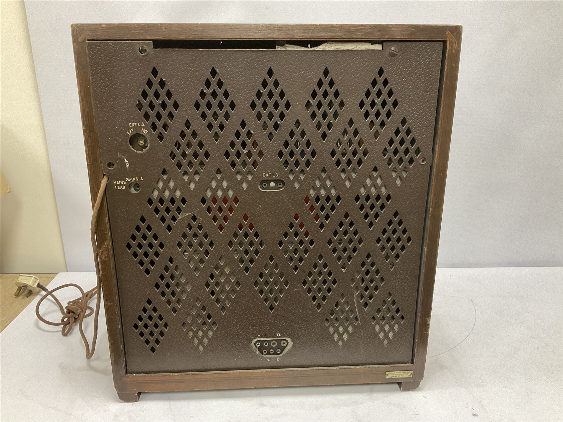 1930s Marconi Type 561 valve radio, in shaped Art Deco case with woven brass overlaid speaker, circa 1937, H58cm W50cm